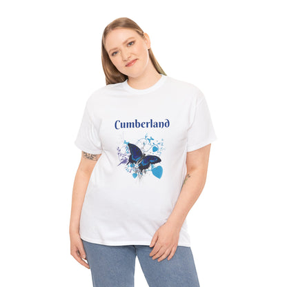 Cumberland Blue Butterfly Tee — Floral Heart Graphic T-Shirt