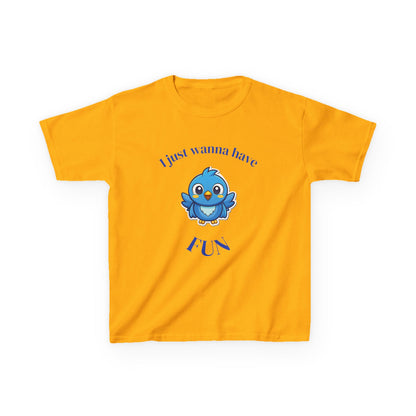Kids T-Shirt — Cute Blue Bird "I Just Wanna Have Fun" Tee