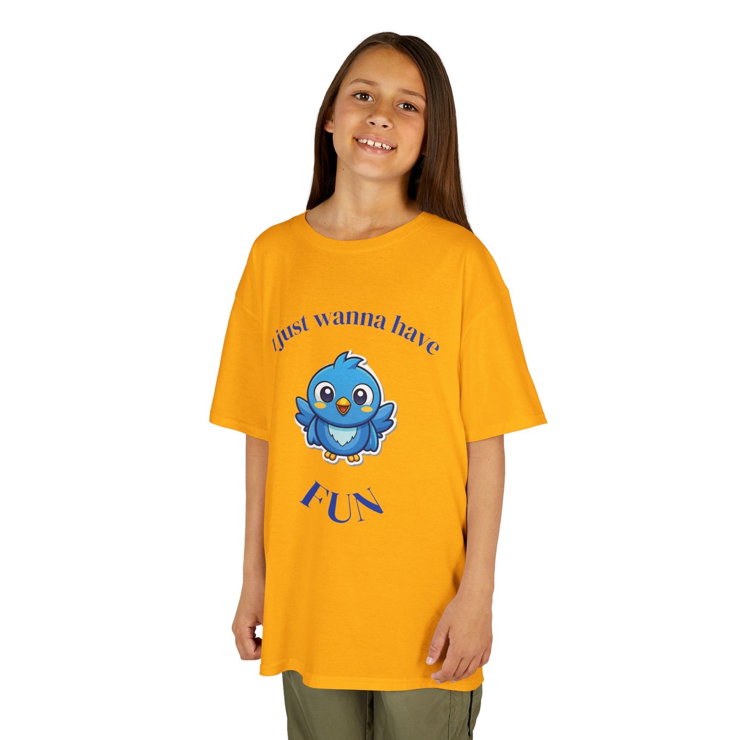 Kids T-Shirt — Cute Blue Bird "I Just Wanna Have Fun" Tee