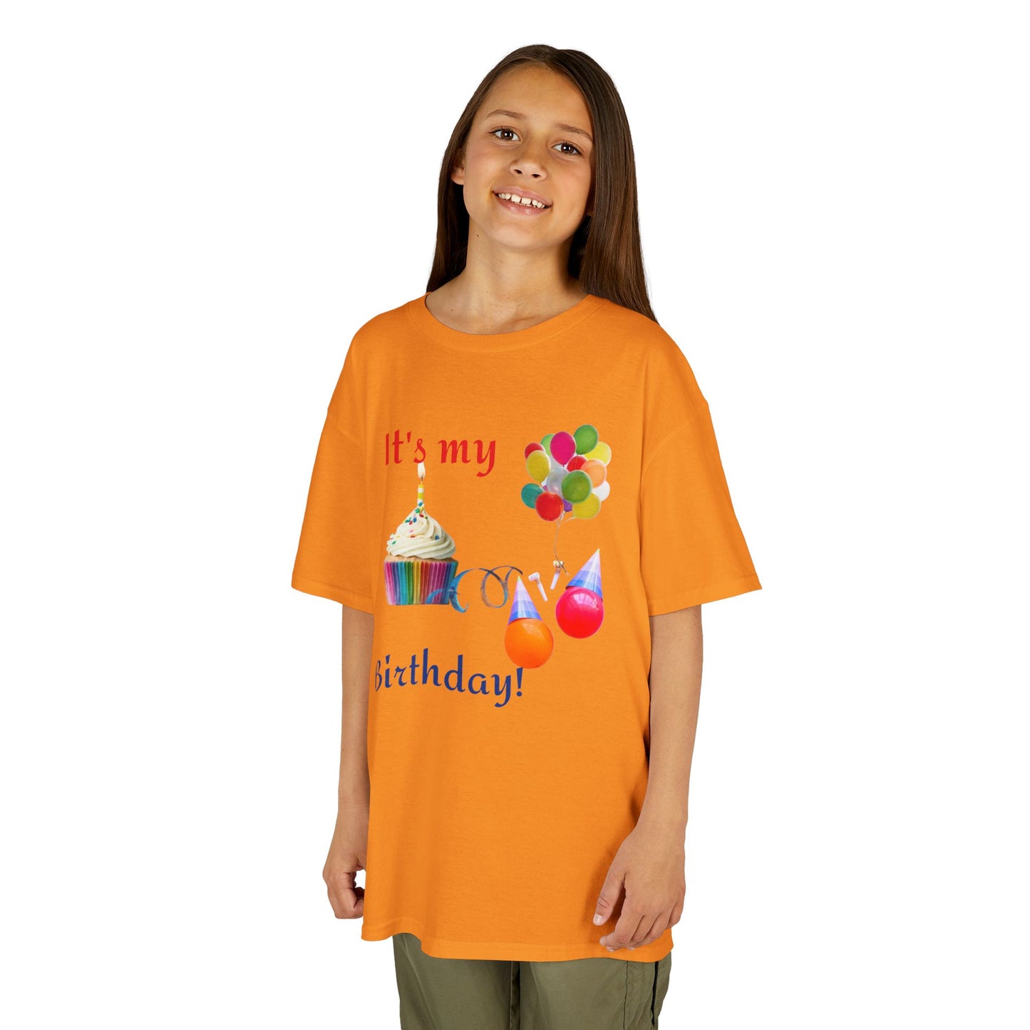 Kids Birthday T-Shirt - "It's My Birthday!" Rainbow Cupcake & Balloons Tee