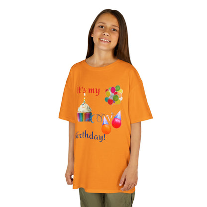 Kids Birthday T-Shirt - "It's My Birthday!" Rainbow Cupcake & Balloons Tee