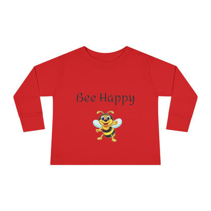 Toddler Long Sleeve Tee - "Bee Happy" Cute Bee Graphic Kids Shirt
