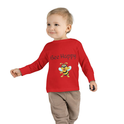 Toddler Long Sleeve Tee - "Bee Happy" Cute Bee Graphic Kids Shirt