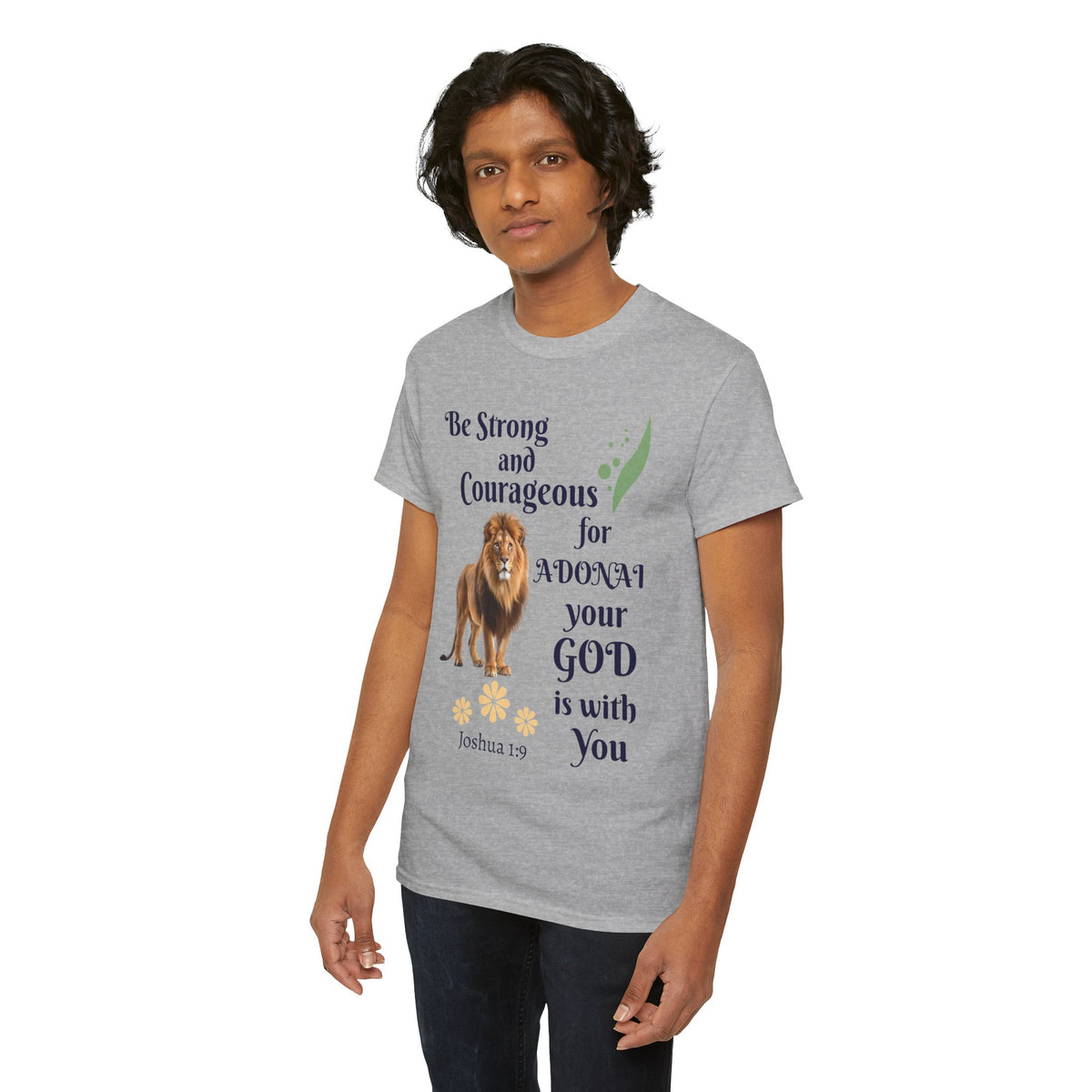 Lion Scripture Tee — "Be Strong and Courageous for Adonai" Joshua 1:9