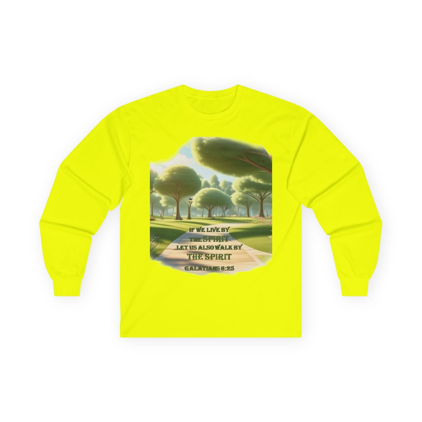 Long Sleeve Tee — "If We Live By the Spirit" Nature Graphic