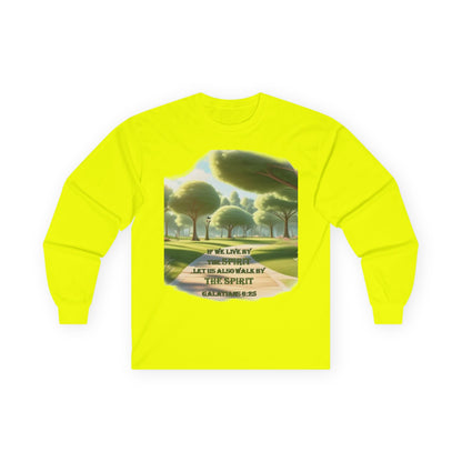 Long Sleeve Tee — "If We Live By the Spirit" Nature Graphic