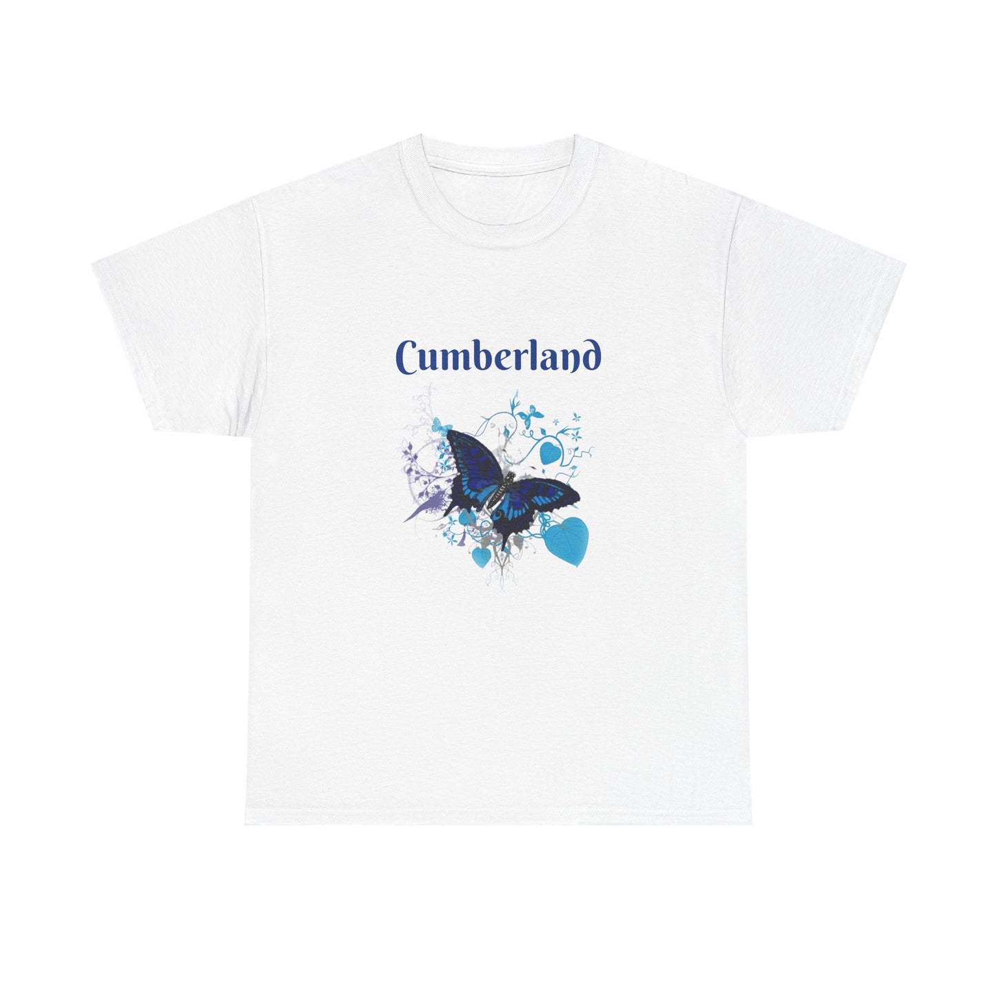 Cumberland Blue Butterfly Tee — Floral Heart Graphic T-Shirt