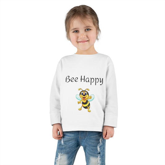 Toddler Long Sleeve Tee - "Bee Happy" Cute Bee Graphic Kids Shirt