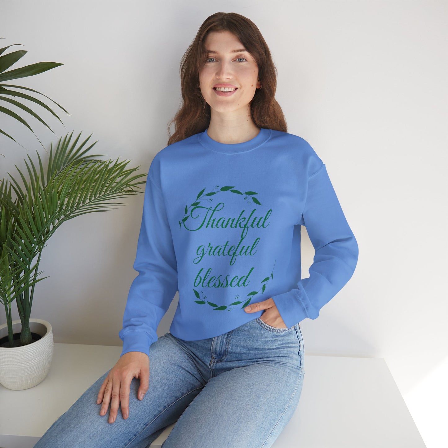 Thankful Grateful Blessed Sweatshirt — Cozy Thanksgiving Crewneck