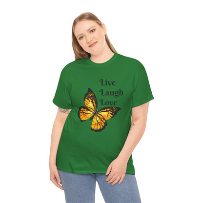Live Laugh Love Butterfly T-Shirt — Inspirational Floral Tee