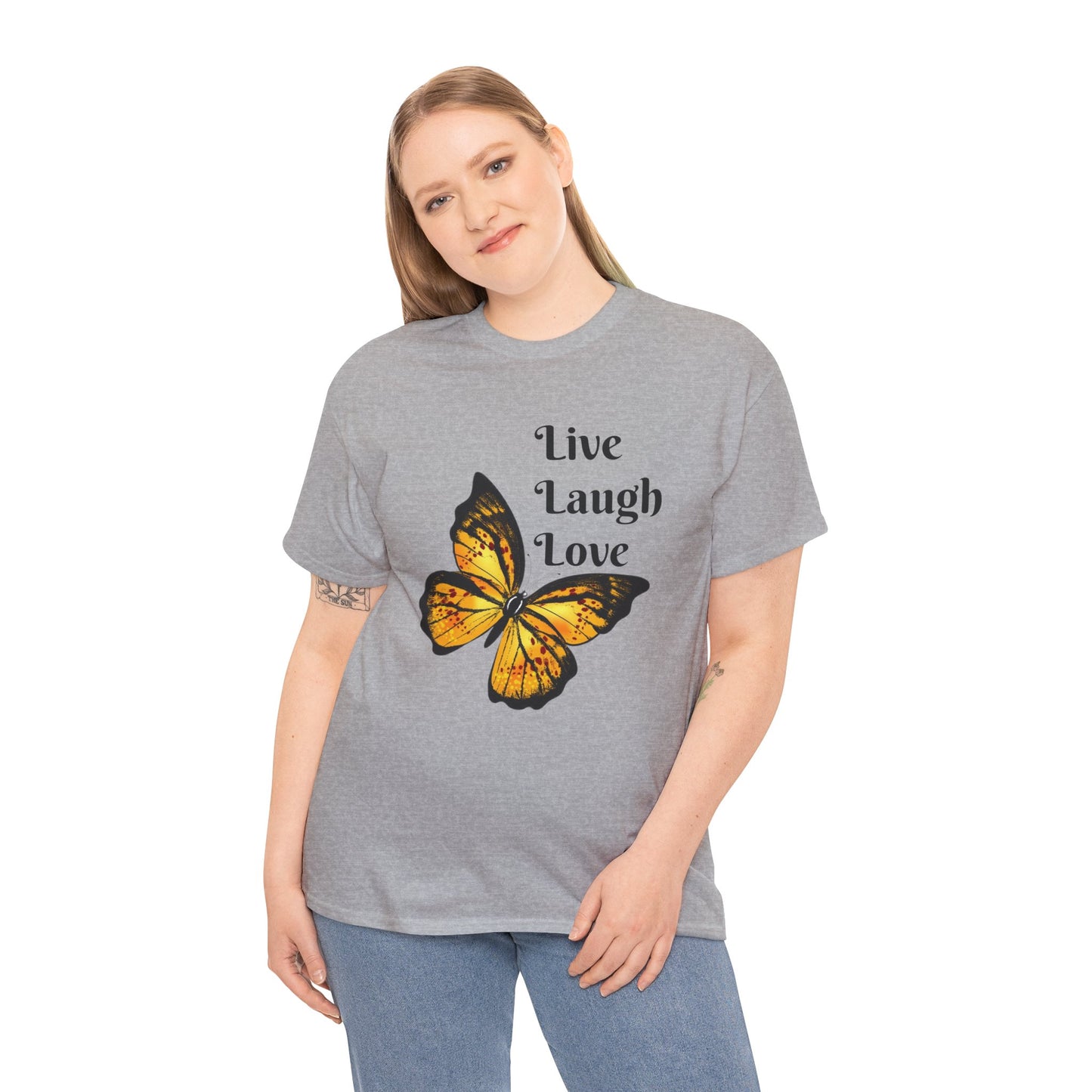 Live Laugh Love Butterfly T-Shirt — Inspirational Floral Tee