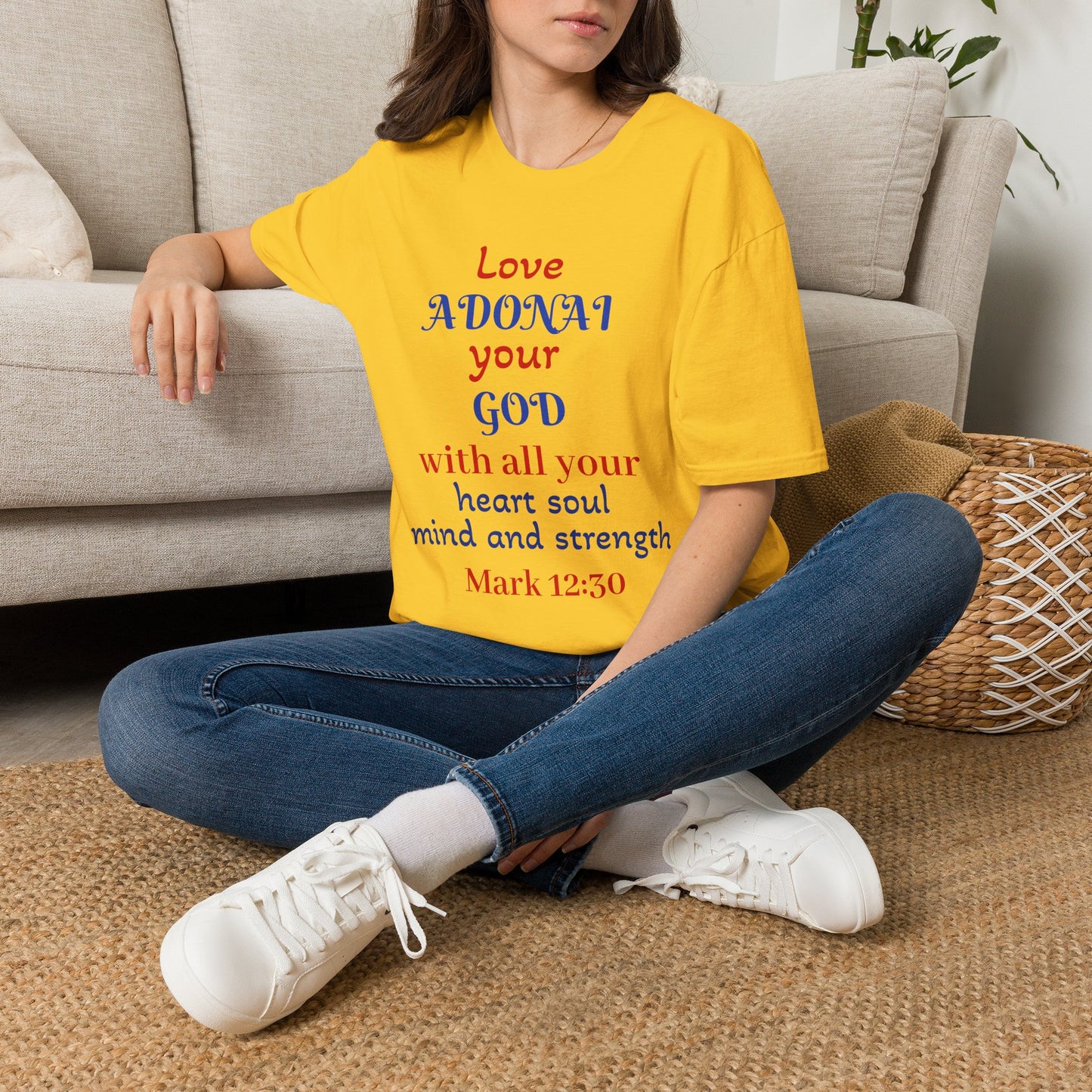 Love Adonai Your God T-Shirt — Mark 12:30 Christian Faith Tee