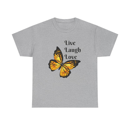 Live Laugh Love Butterfly T-Shirt — Inspirational Floral Tee