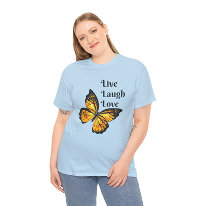Live Laugh Love Butterfly T-Shirt — Inspirational Floral Tee