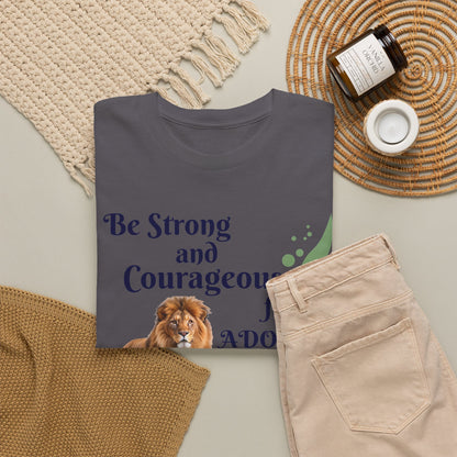 Lion Scripture Tee — "Be Strong and Courageous for Adonai" Joshua 1:9