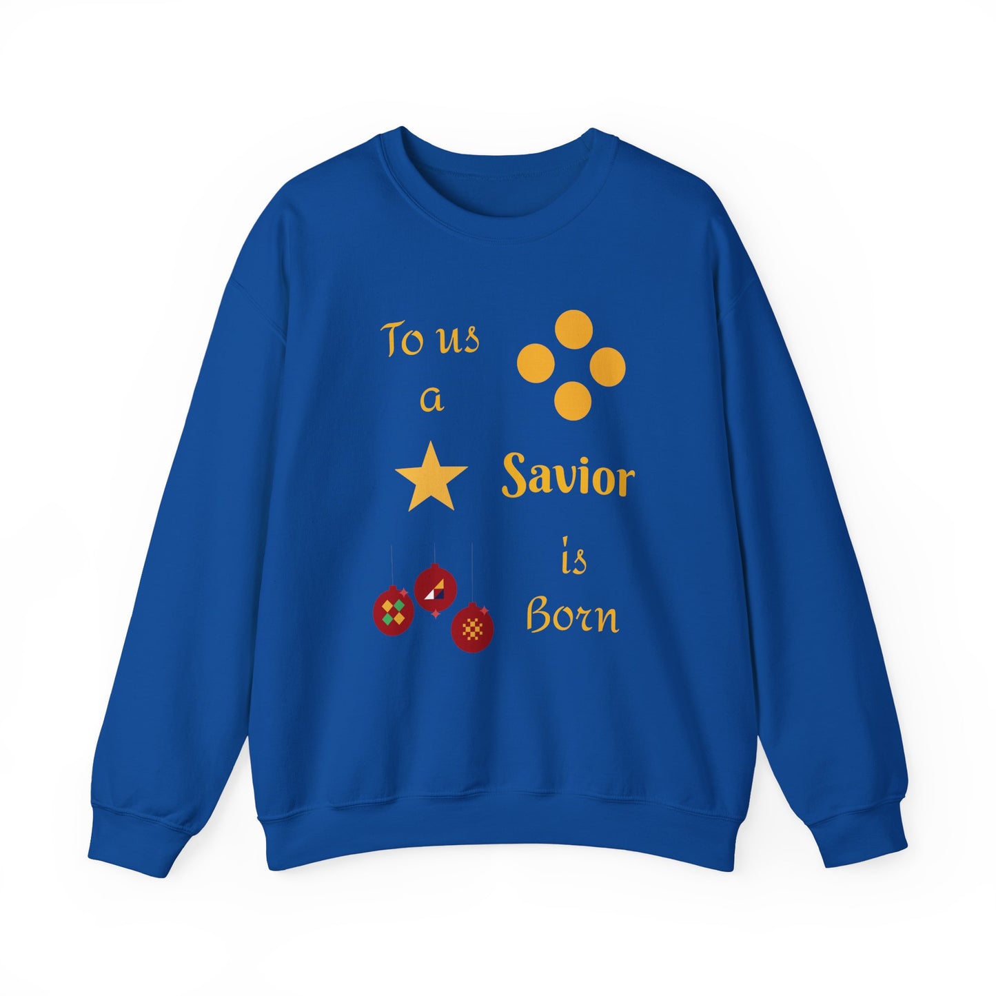 Christmas Crewneck Sweatshirt – “To us a Savior is Born” Nativity Ornament Design