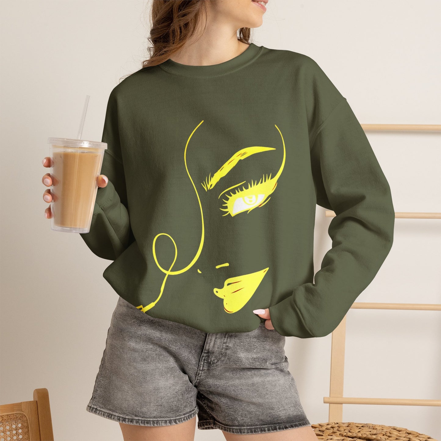 Minimal Gold Face Line Art Sweatshirt
