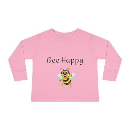 Toddler Long Sleeve Tee - "Bee Happy" Cute Bee Graphic Kids Shirt