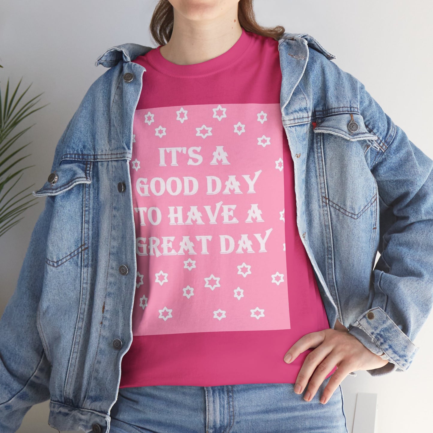 Graphic Tee — "It's a Good Day to Have a Great Day" Pink Floral Motivational T‑Shirt