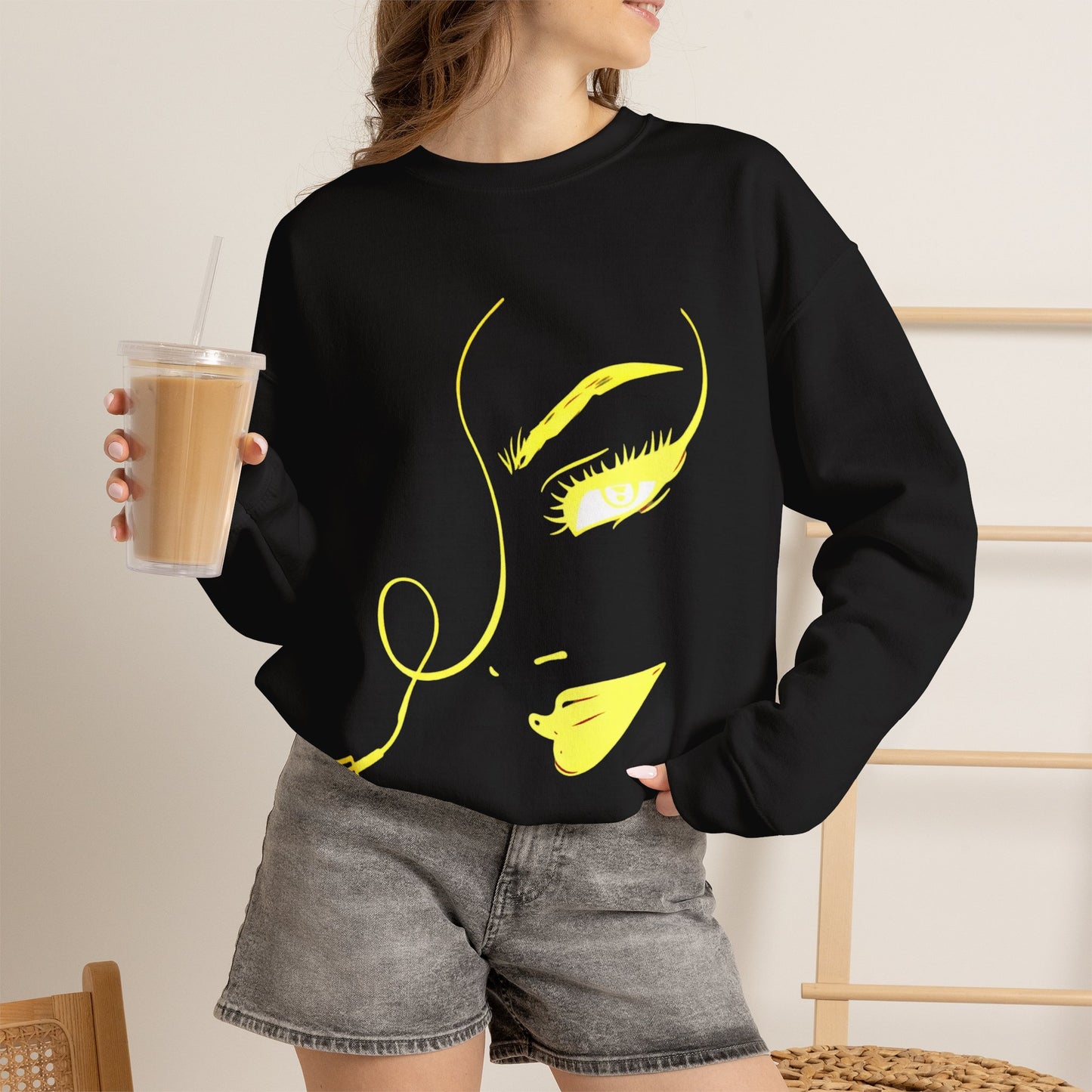 Minimal Gold Face Line Art Sweatshirt