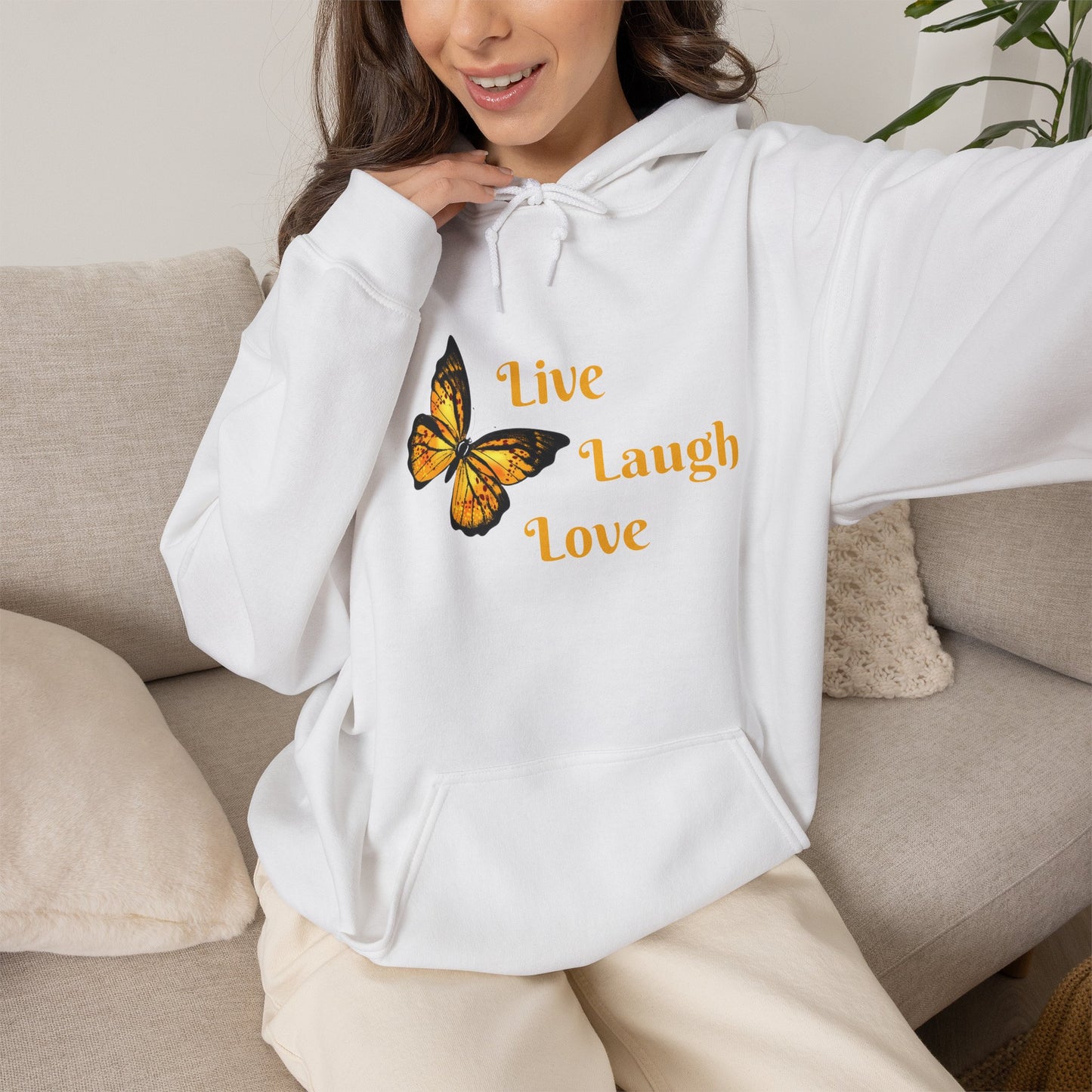 Butterfly "Live Laugh Love" Hoodie - Cozy Inspirational Graphic Sweatshirt