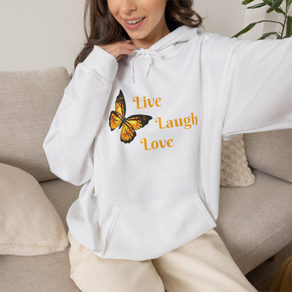Butterfly "Live Laugh Love" Hoodie - Cozy Inspirational Graphic Sweatshirt