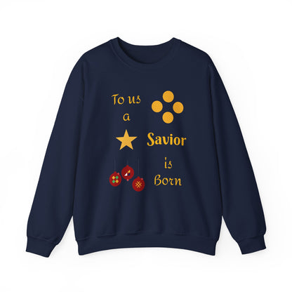 Christmas Crewneck Sweatshirt – “To us a Savior is Born” Nativity Ornament Design