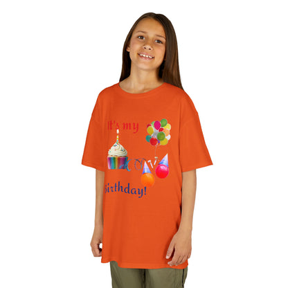 Kids Birthday T-Shirt - "It's My Birthday!" Rainbow Cupcake & Balloons Tee