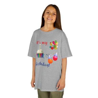 Kids Birthday T-Shirt - "It's My Birthday!" Rainbow Cupcake & Balloons Tee