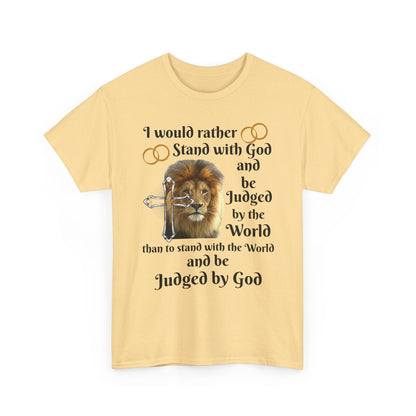 Christian Lion T-Shirt — "I Would Rather Stand with God" Faith Graphic Tee
