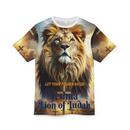 Yeshua Lion of Judah All-Over Print Tee — "Let Your Power Reign" Christian Faith Shirt