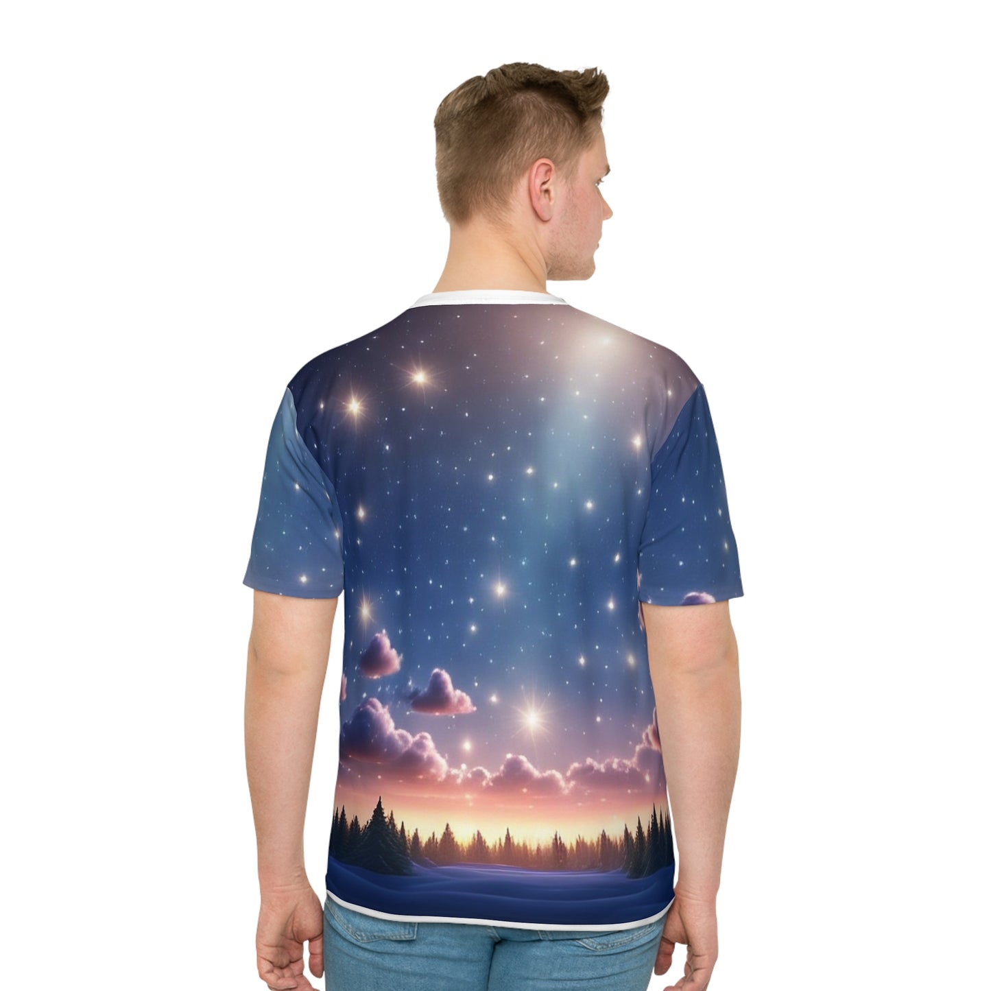 Inspirational Scripture Tee — Matthew 7:7 Night Sky Graphic T-Shirt
