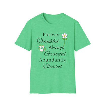 Thankful Always Grateful Blessed T-Shirt — Inspirational Floral Faith Tee