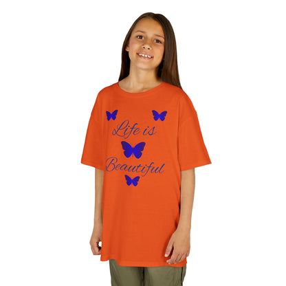 Kids T-Shirt — "Life is Beautiful" Blue Butterfly Tee