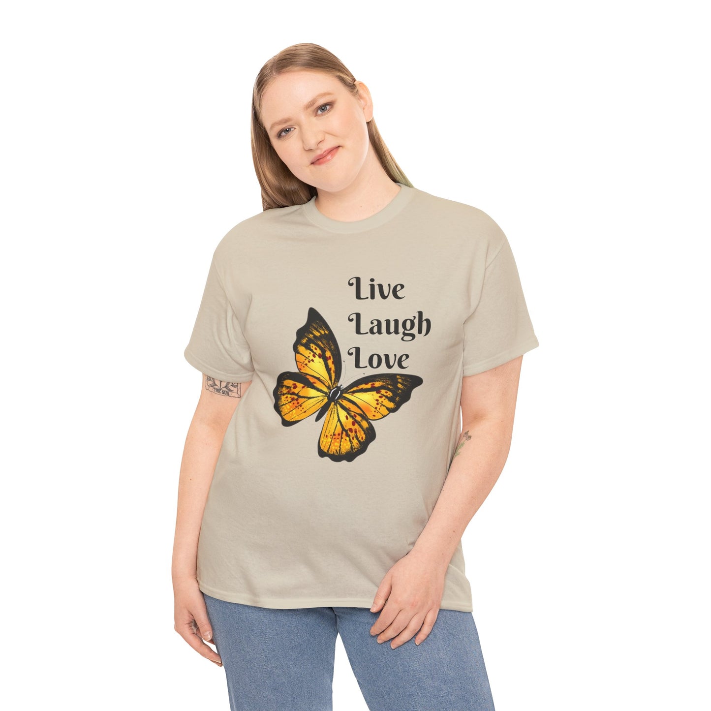 Live Laugh Love Butterfly T-Shirt — Inspirational Floral Tee