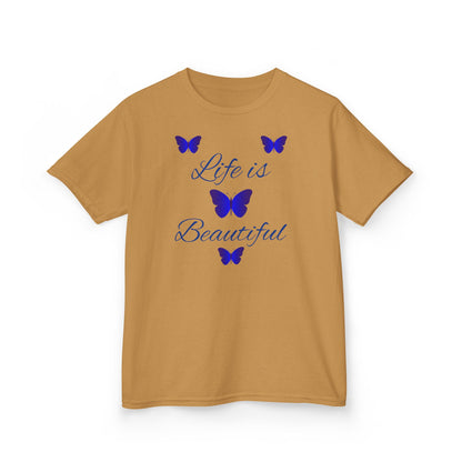 Kids T-Shirt — "Life is Beautiful" Blue Butterfly Tee