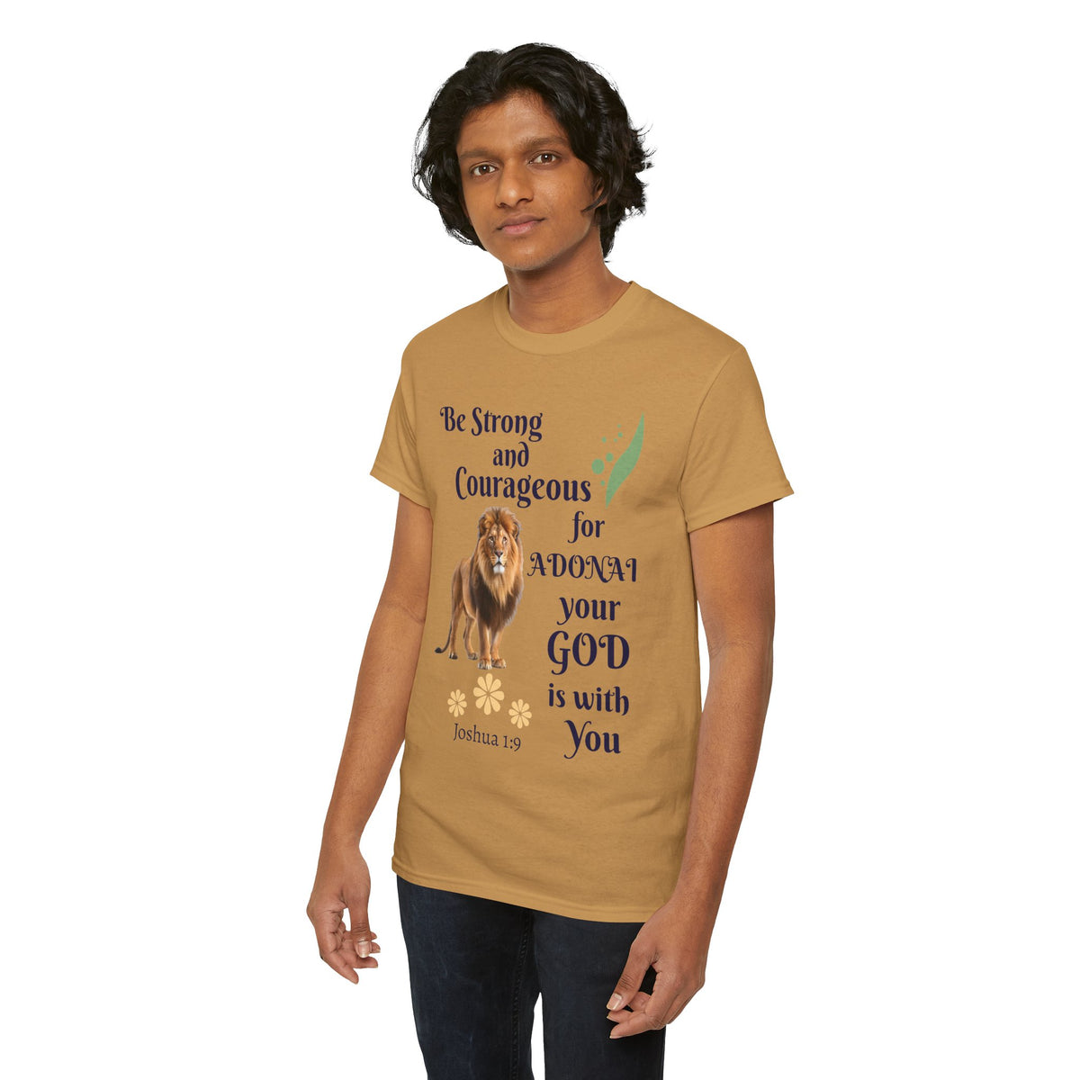 Lion Scripture Tee — "Be Strong and Courageous for Adonai" Joshua 1:9