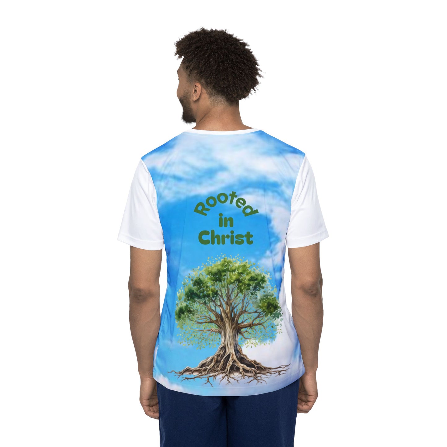 Men's Jersey — Rooted in Christ Tree Graphic Athletic Tee