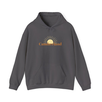 Cumberland Sunrise Hoodie — Retro Sun Graphic Hooded Sweatshirt