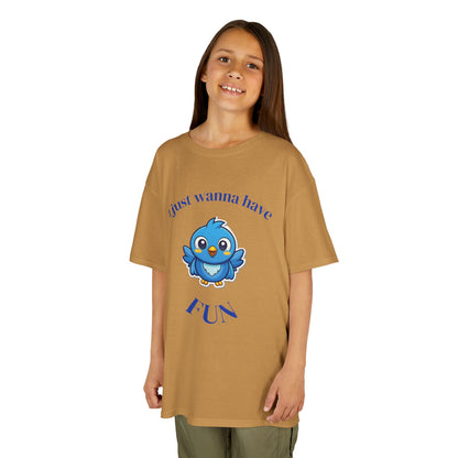 Kids T-Shirt — Cute Blue Bird "I Just Wanna Have Fun" Tee