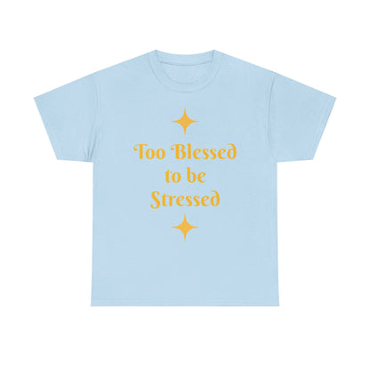Christian Tee — "Too Blessed to be Stressed" / "Follow me while I follow Jesus"