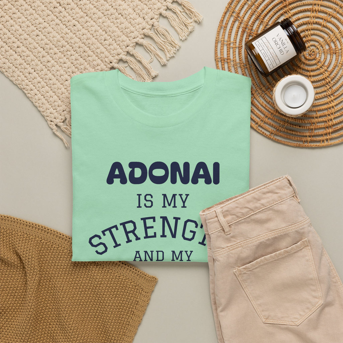 Adonai Is My Strength Tee — Psalm 28:7 Christian Faith Shirt