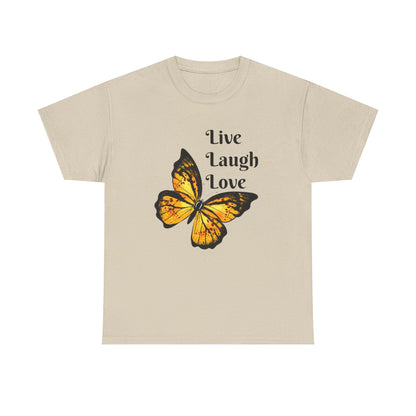 Live Laugh Love Butterfly T-Shirt — Inspirational Floral Tee