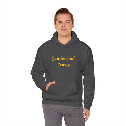 Cumberland County Hoodie — Minimal Gold Text Hooded Sweatshirt