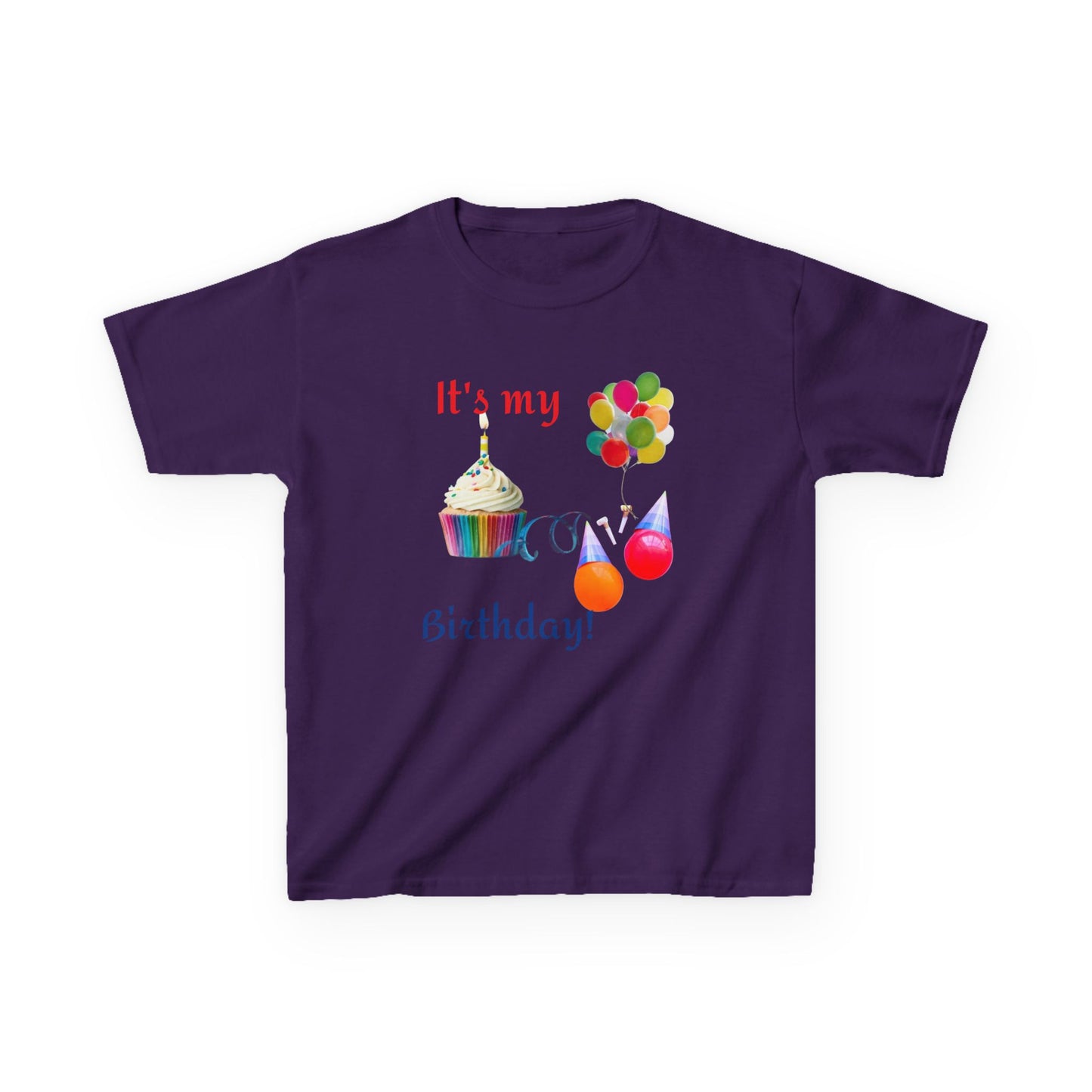 Kids Birthday T-Shirt - "It's My Birthday!" Rainbow Cupcake & Balloons Tee