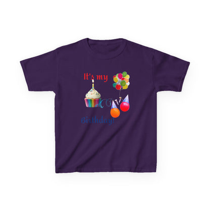 Kids Birthday T-Shirt - "It's My Birthday!" Rainbow Cupcake & Balloons Tee