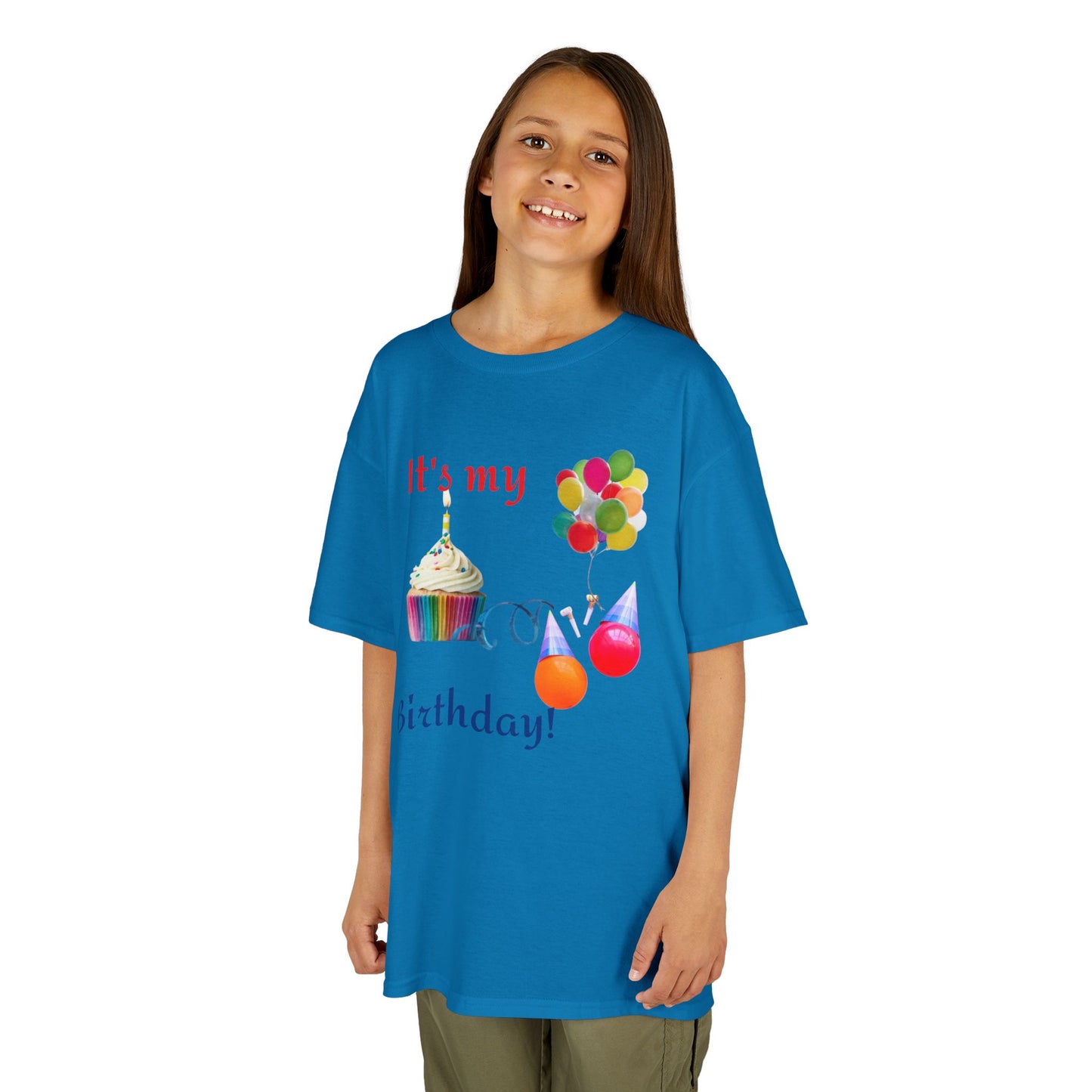 Kids Birthday T-Shirt - "It's My Birthday!" Rainbow Cupcake & Balloons Tee