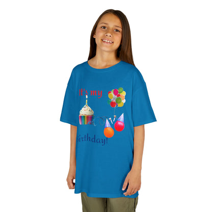 Kids Birthday T-Shirt - "It's My Birthday!" Rainbow Cupcake & Balloons Tee