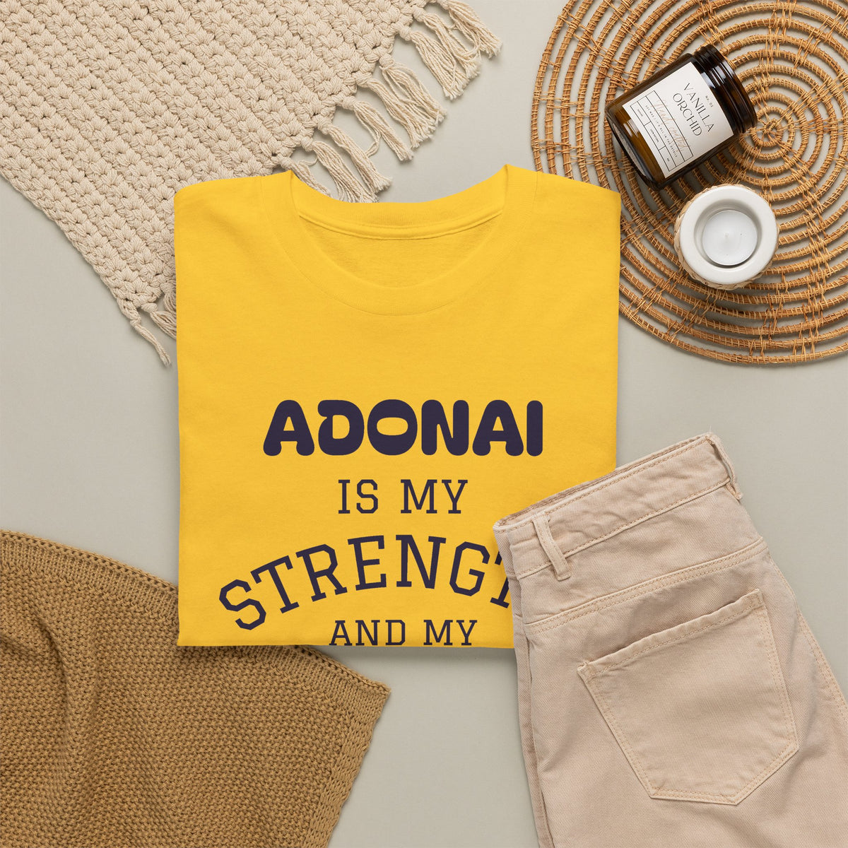 Adonai Is My Strength Tee — Psalm 28:7 Christian Faith Shirt
