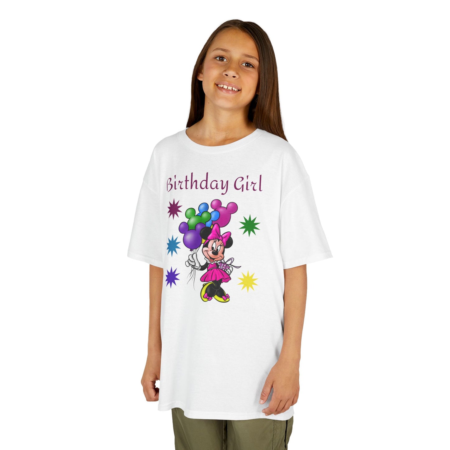 Kids Birthday Tee — "Birthday Girl" Minnie Balloon Party Shirt